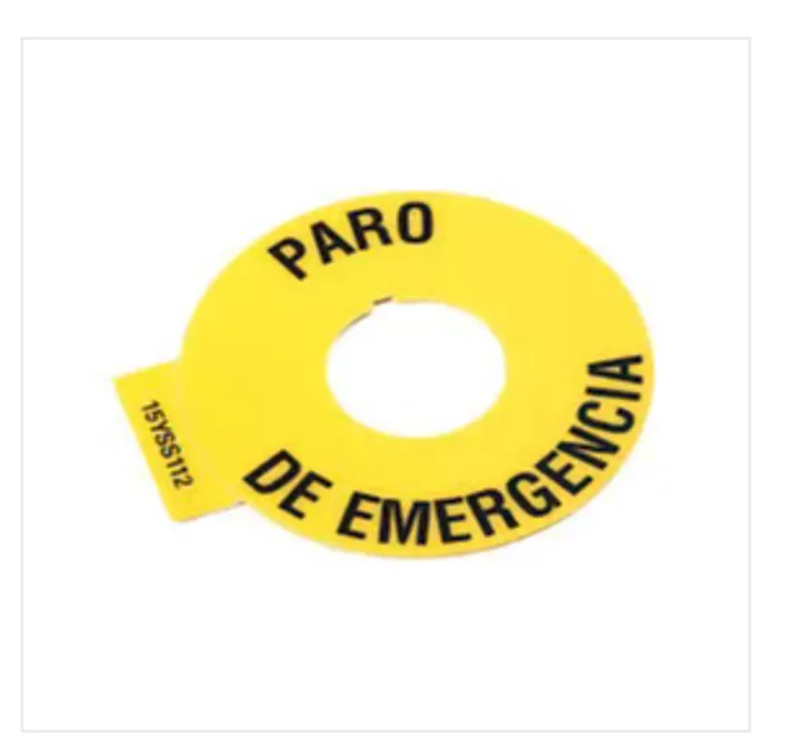 800F-15YSS112. PLACA LEYENDA DE 60mm PARA E-STOP "PARO DE EMERGENCIA" MONTAJE EN PANEL MARCA ALLEN BRADLEY